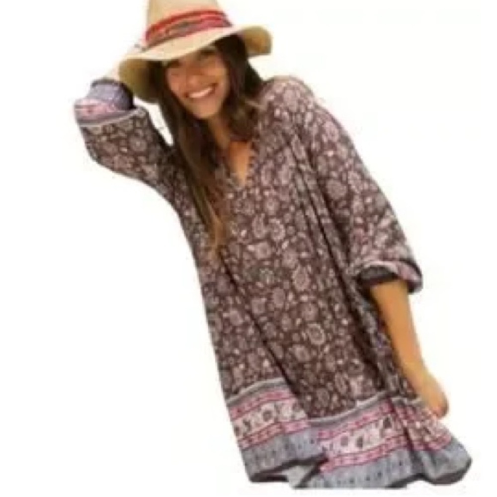 Natural Life - Colorful Burnt Out Floral V Neck Long Sleeve Bohemian Blouse Sm